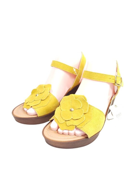Mariella Shoes - Mariella Wedge Heel Sandals Women's 7 Gold Faux Suede Leather